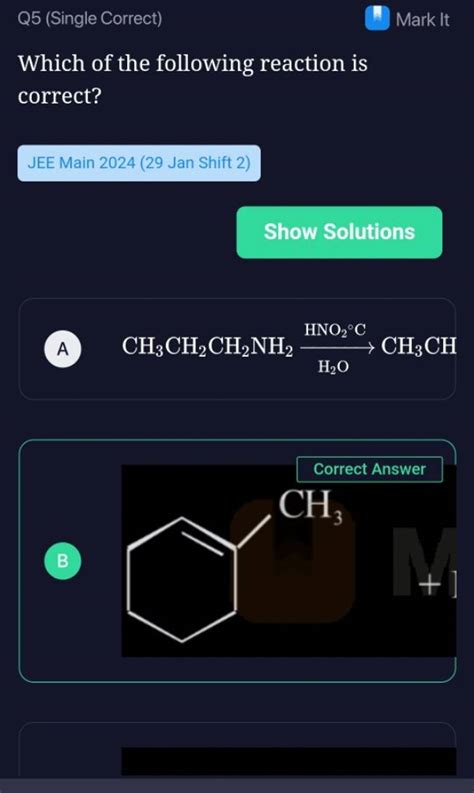 Q Single Correct Mark Itwhich Of The Following Reaction Is Correct