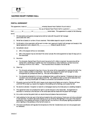 Fillable Online Shemporia Rental Agreement For Sacred Heart Church Hall