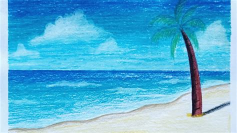 Easy Beach Landscape Drawing With Colour Pencil Youtube