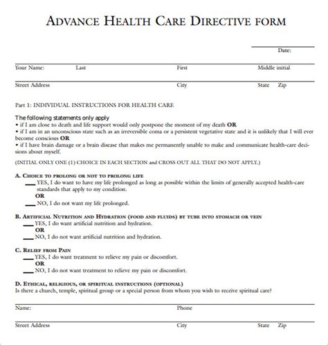 Free Advance Directive Forms In Pdf