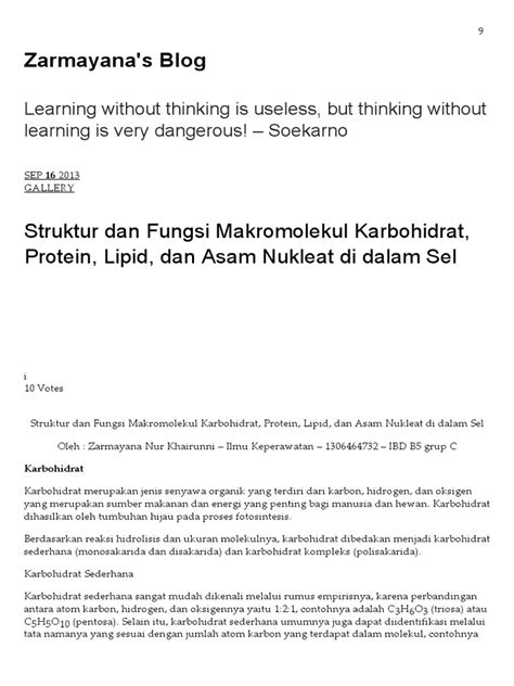 Struktur Dan Fungsi Makromolekul Karbohidrat Protein Lipid Dan Asam