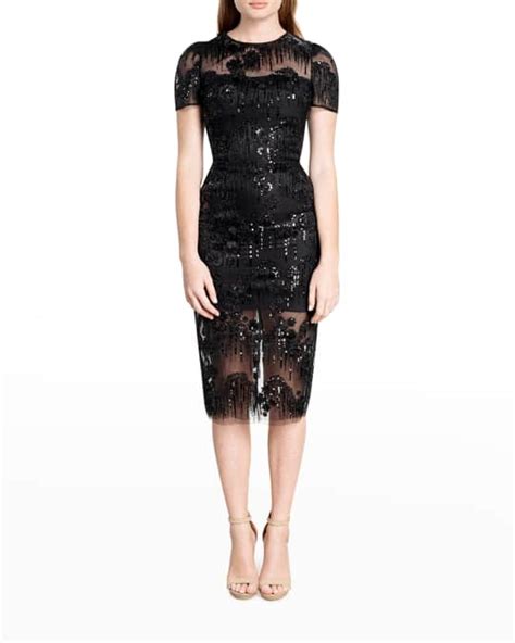 Dress The Population Lia Sequin Embellished Midi Illusion Dress