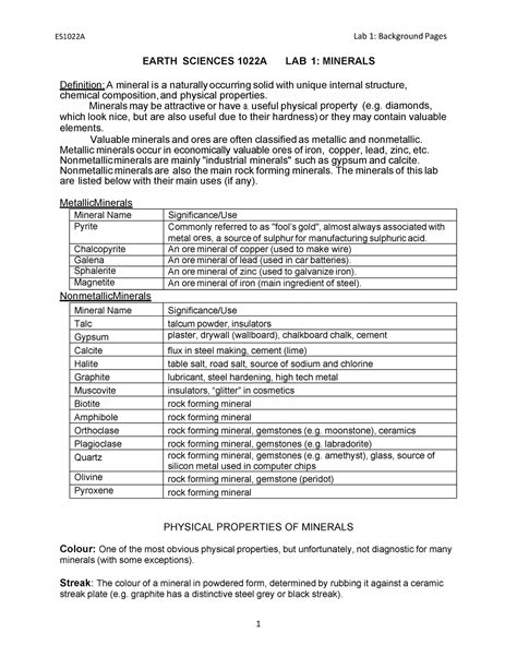 Earth Sci Lab Es A Lab Background Pages Earth Sciences