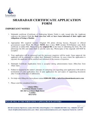 Fillable Online SHAHADAH CERTIFICATE APPLICATION FORM Fax Email Print - pdfFiller