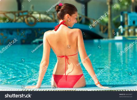 Portrait Beautiful Girl Red Bikini Pool Stock Photo 66423457 Shutterstock