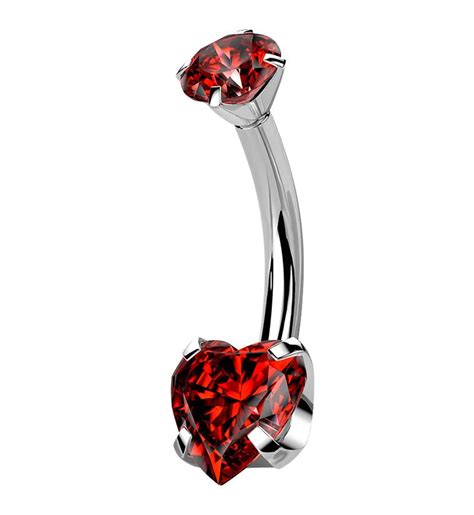 Red Heart Cz Internally Threaded Titanium Belly Button Ring The Body