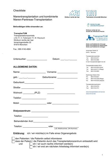 Pdf Checkliste Nierentransplantation Und Kombinierte Nieren