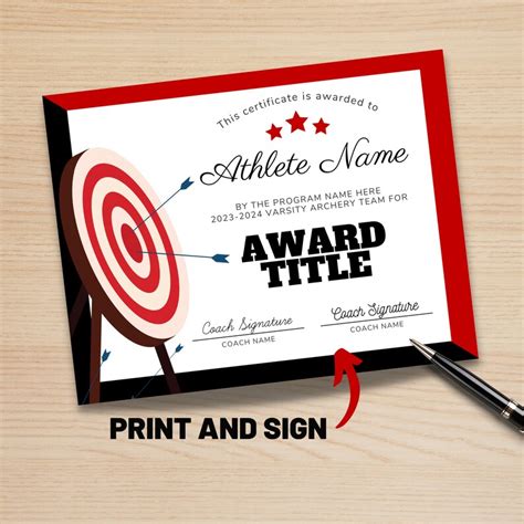 Editable Archery Team Certificate Archery Awards Printable Etsy