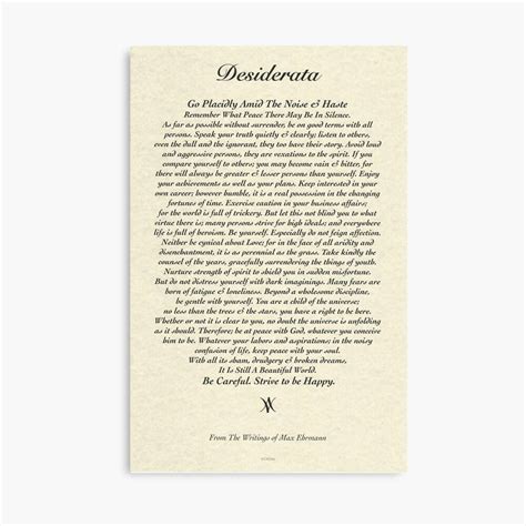 Original Desiderata Poem By Max Ehrmann Poster Canvas Print Wooden Hanging Scroll Frame