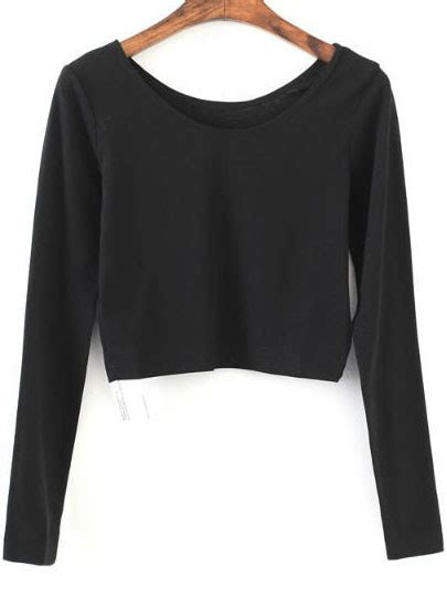 Black Long Sleeve Crop T Shirt Shein Sheinside