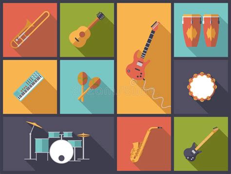 Musical Instruments For Pop, Jazz And Rock Icons Illustration. Stock ...