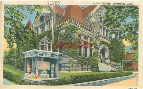 Kalamazoo Michigan Public Library Vintage Linen Postcard Mi 1512094