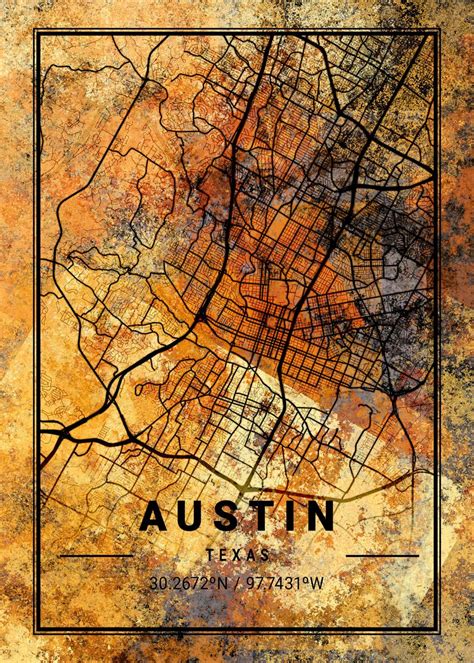 Austin Texas Map Poster Picture Metal Print Paint By VisionTrend