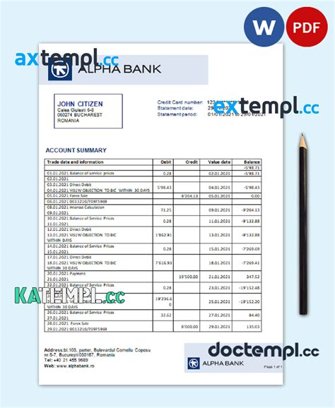 Sample Romania Alpha Bank Statement Template In Word And Pdf Format