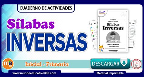 Cuaderno De Actividades SÍlabas Inversas Inicial Primaria Mundo