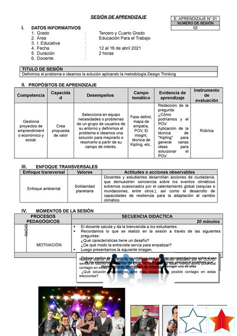 Sesión DE Aprendizaj N 2 3 y 4 grado SESIÓN DE APRENDIZAJE I