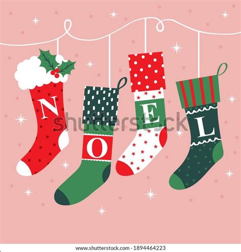 Christmas Greeting Card Hanging Sock Decoration Stock Vector Royalty