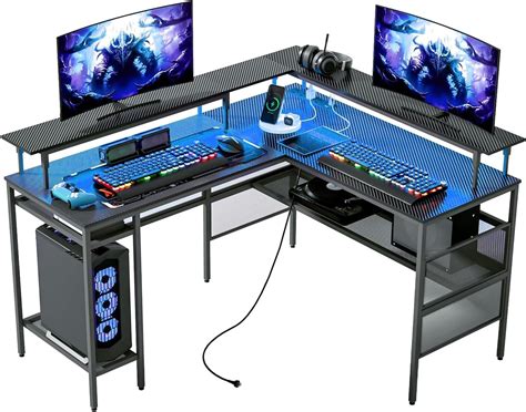 ODK Bureau Gaming Avec LED Bureau D Angle Gaming Avec 2 Prises