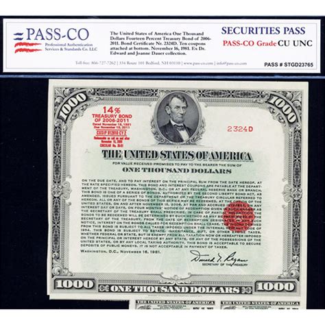 The United States Of America 1000 Bearer Bond