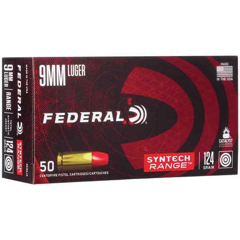 Federal Syntech Range Ammunition 9x19mm 124 Gr Sjfn 1110 Fps Model Ae9sj2