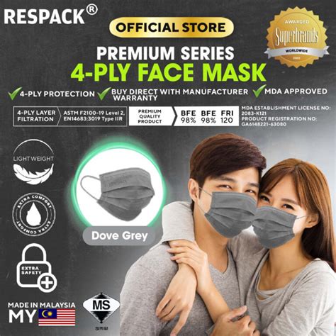 4 Ply Premium Surgical Face Mask Dove Grey PackXpress By RESPACK