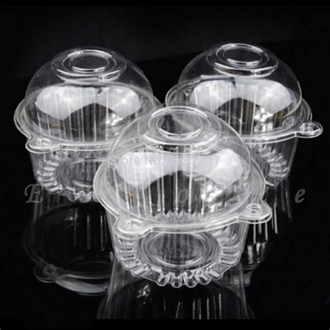 NEW 100pcs Clear Plastic Single Cupcake Cake Case Muffin Dome Holder ...