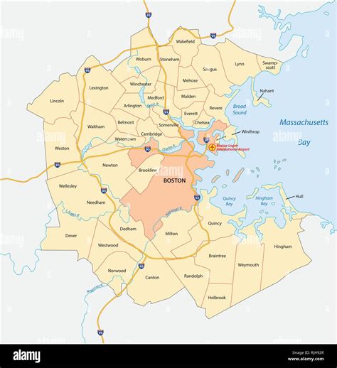 Vector Map Of The Greater Boston Metropolitan Region Massachusetts United States Stock Vector