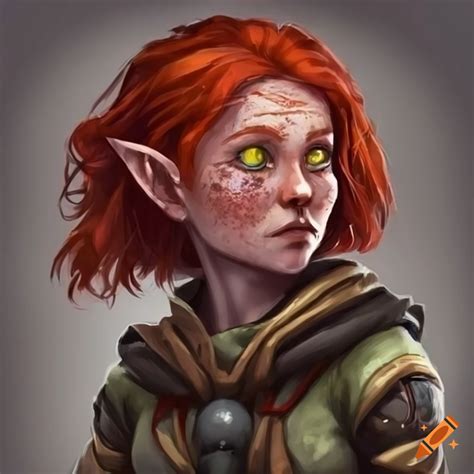 Hooded Halfling Female Fighter With Freckles Green Eyes And Red Hair