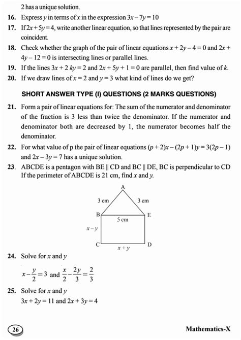 Important Questions For Class 10 Maths Chapter 3 Pair Of Linear