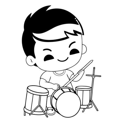 Un Ni O Lindo Tocando La Bater A Al Estilo De Las Caricaturas Vector