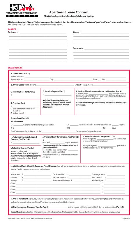 Free Texas Apartment Association Residential Lease Agreement Form Pdf Eforms