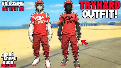 Gta Online Easy Red Joggers Ripped Shirt Glitch Tryhard Modded Outfit