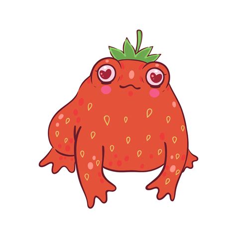 Cute Strawberry Frog Isolate On White Background Vector Graphics