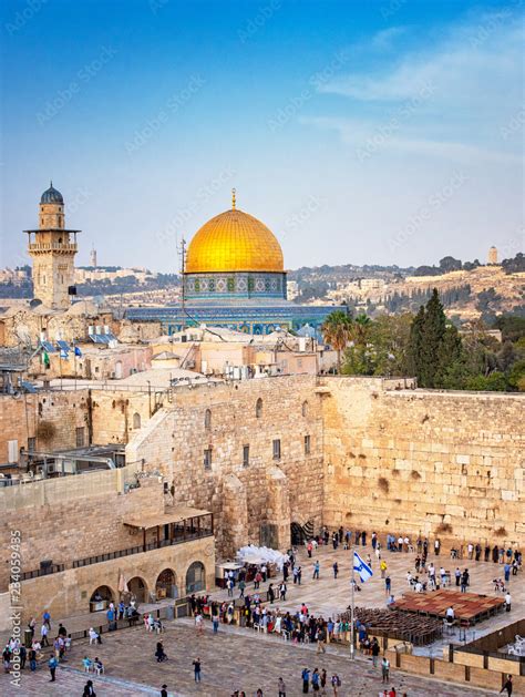 The Temple Mount Western Wall And The Golden Dome Of The Rock Mosque