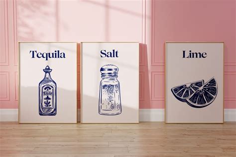 Set Of 3 Retro Tequila Poster Aesthetic Girly Bar Cart Etsy Bar