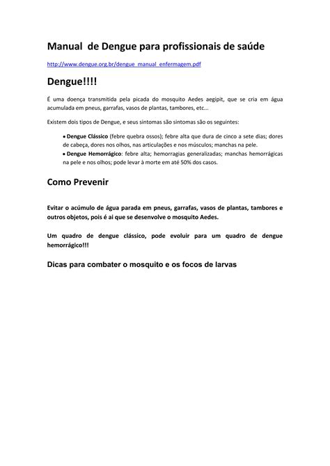 Manual de dengue para profissionais de saúde PDF