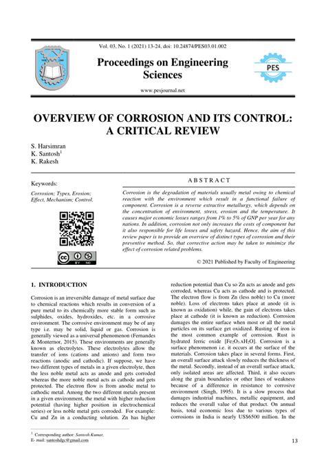 PDF OVERVIEW OF CORROSION AND ITS CONTROL A CRITICAL REVIEW