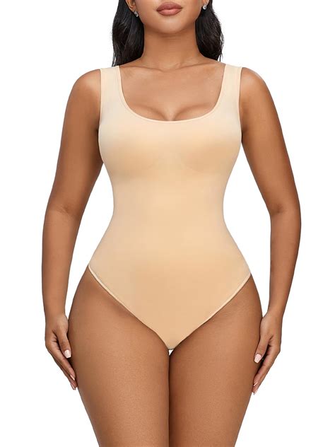 Shaperx Women S Shaping Mid Thigh Bodysuit Tummy Control Shapewear