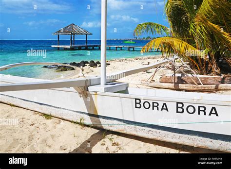 Polynesian Sailboat On Bora Bora Beach Stock Photo Alamy