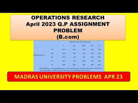 Or April Question Paper Problems Maximization Assignment Problems