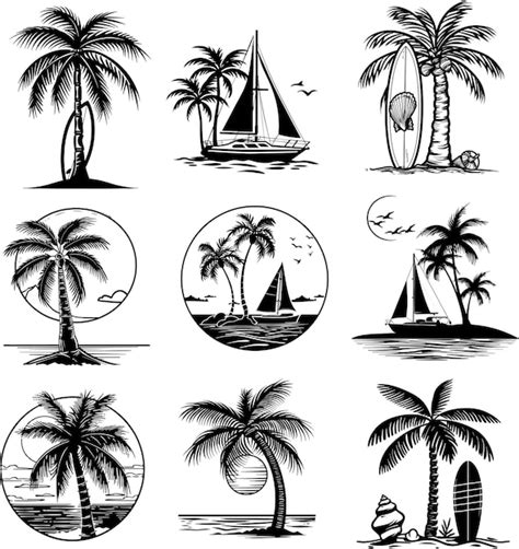 Premium Vector Palm Tree Beach Summer Silhouette Vector Illustration Set