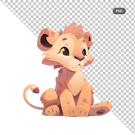 Lion De Dessin Anim Mignon Assis Sur Le Sol Psd Premium