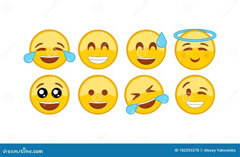 Conjunto De ícones Engraçados Emoji Emoticons Sorridentes Expressão Facial Sobre Fundo Branco