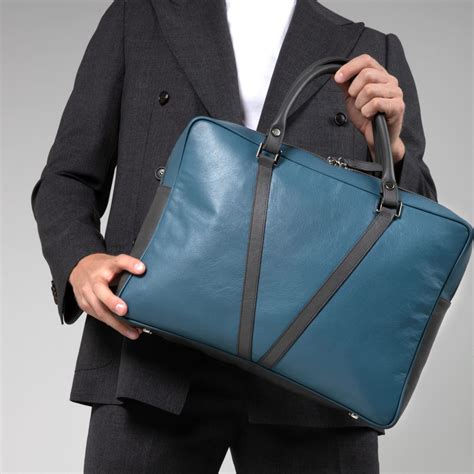 VAMENIA Handmade In Germany Aktentasche Aus Leder Petrol Blau Und Grau