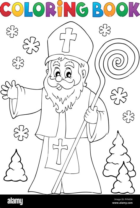 Coloring Book Saint Nicholas Topic Eps Vector Illustration Stock