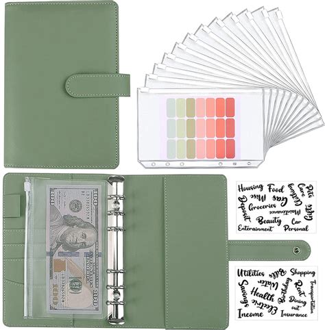 A Pu Leather Budget Binder Notebook Cash Envelopes System Set With