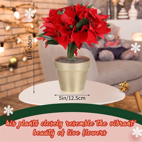 Yilloog Potted Pre Lit Artificial Poinsettia Plant Arrangement Led