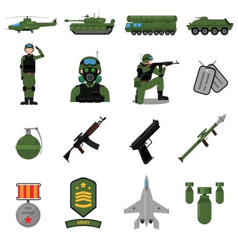 Army Icons Set Vector Art At Vecteezy