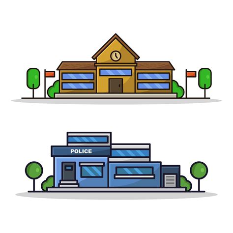 Escuela Y Estación De Policía Sobre Fondo Blanco 2184804 Vector En