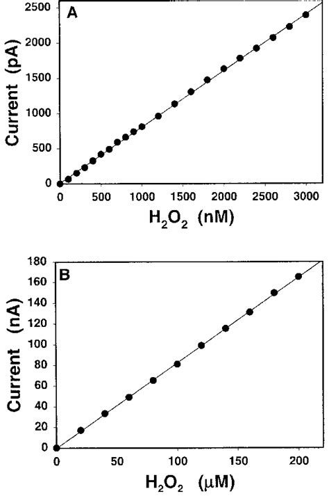 Calibration Curves Of The O Pd Membrane Coated Electrode H 2 O 2